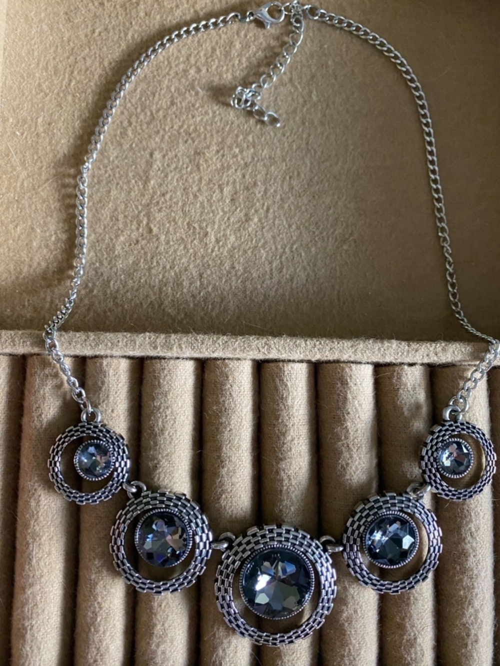 Statement Silver-Tone Necklace with Blue-Grey Crystals